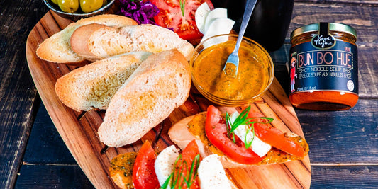 Basil Bun Bo Hue Aioli Caprese Toasties - Kopi Thyme