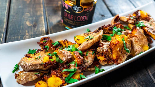 Turmeric Crispy Smashed Potatoes - Kopi Thyme