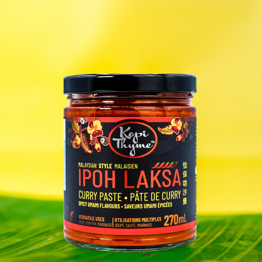 Ipoh Laksa - Kopi Thyme. Curry noodle soup, with a rich both and full of flavour. This makes it a Malaysian favourite. Comfort food in minutes makes great for a quick meal.