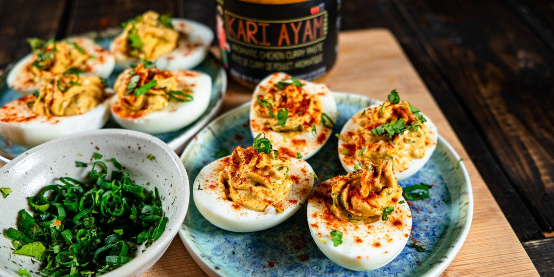 Curried Deviled Eggs - Kopi Thyme