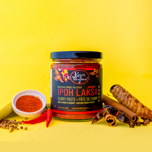 Ipoh Laksa - Kopi Thyme. Curry noodle soup, with a rich both and full of flavour. This makes it a Malaysian favourite. Comfort food in minutes makes great for a quick meal.